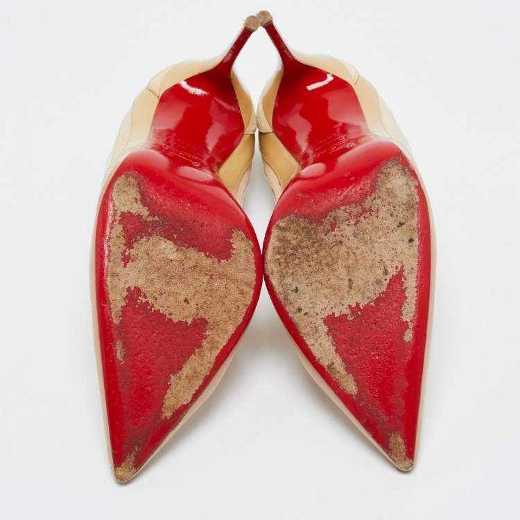 مملوكة مسبقًا Christian Louboutin Beige Leather And Suede Pointed Toe Pumps Size 38.5