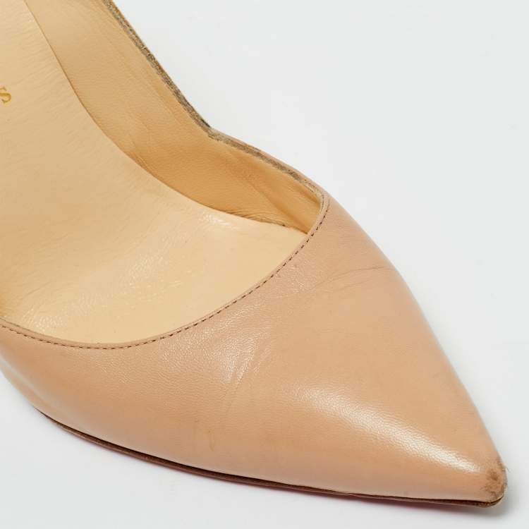 مملوكة مسبقًا Christian Louboutin Beige Leather And Suede Pointed Toe Pumps Size 38.5