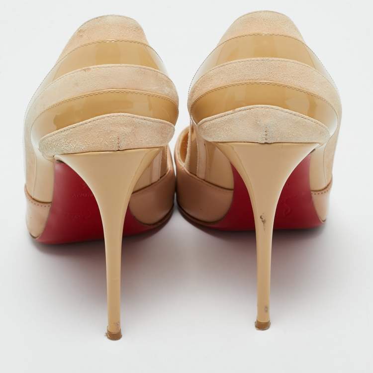 مملوكة مسبقًا Christian Louboutin Beige Leather And Suede Pointed Toe Pumps Size 38.5