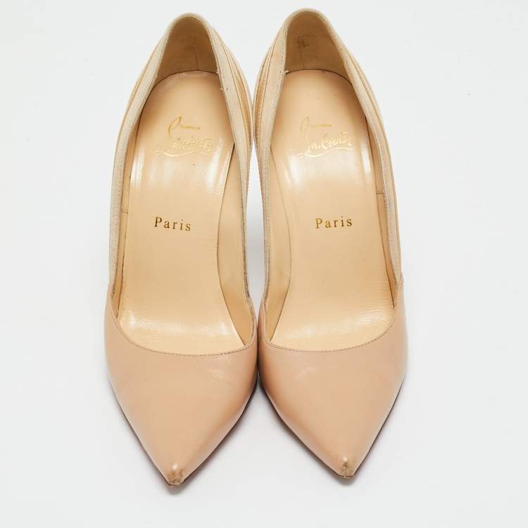 مملوكة مسبقًا Christian Louboutin Beige Leather And Suede Pointed Toe Pumps Size 38.5