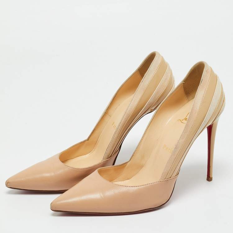 مملوكة مسبقًا Christian Louboutin Beige Leather And Suede Pointed Toe Pumps Size 38.5
