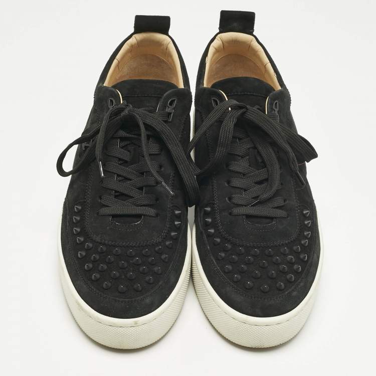 Pre Owned Christian Louboutin Black Suede Happyrui Spikes Sneakers Size 45