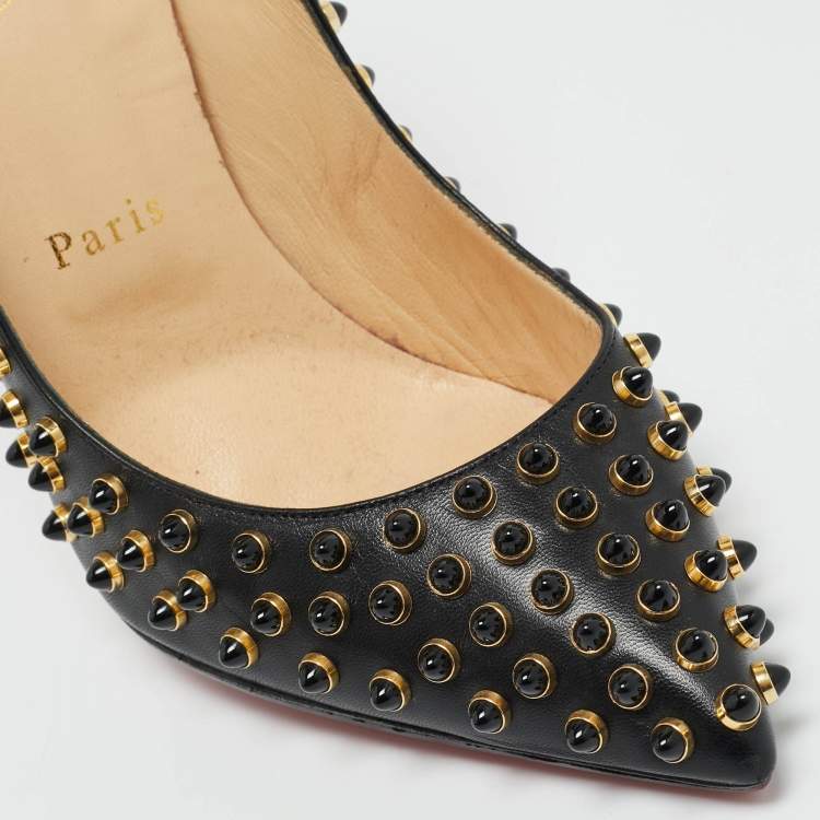 Pre Owned Christian Louboutin Black Leather Pigalle Spikes Pumps Size 38.5
