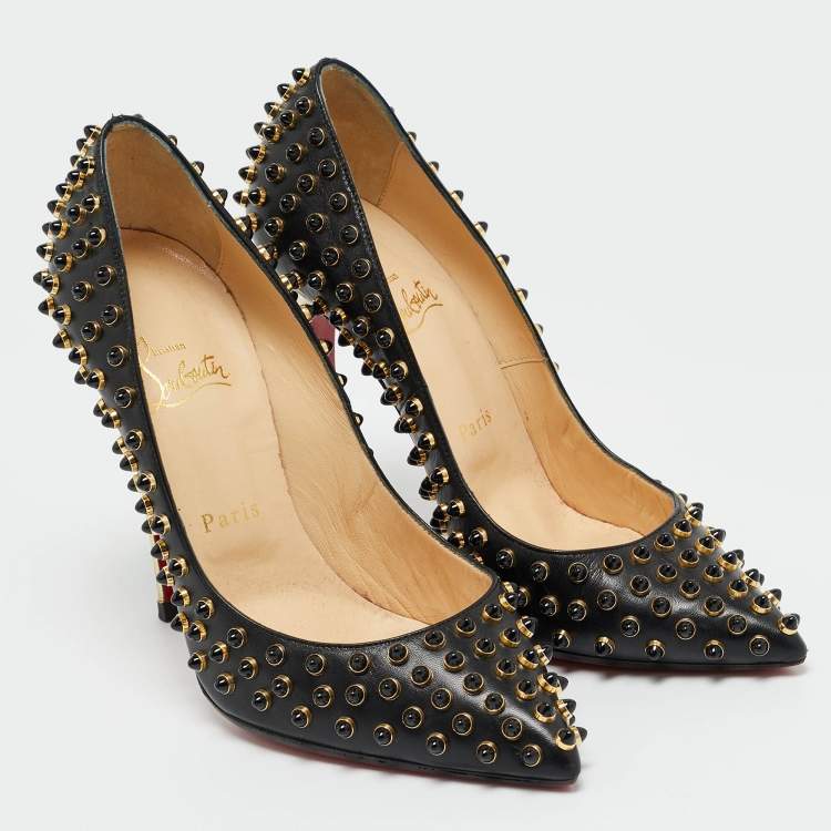Pre Owned Christian Louboutin Black Leather Pigalle Spikes Pumps Size 38.5