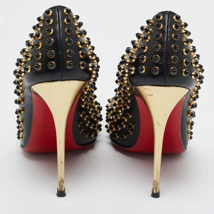 Pre Owned Christian Louboutin Black Leather Pigalle Spikes Pumps Size 38.5