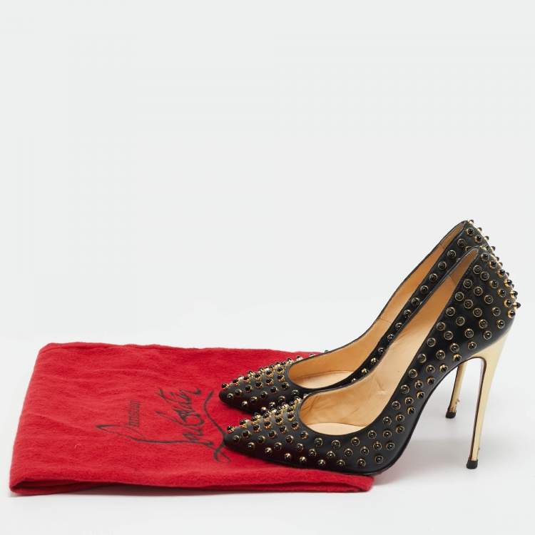 Pre Owned Christian Louboutin Black Leather Pigalle Spikes Pumps Size 38.5