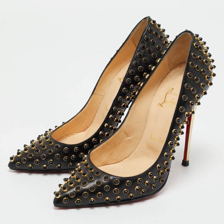 Pre Owned Christian Louboutin Black Leather Pigalle Spikes Pumps Size 38.5