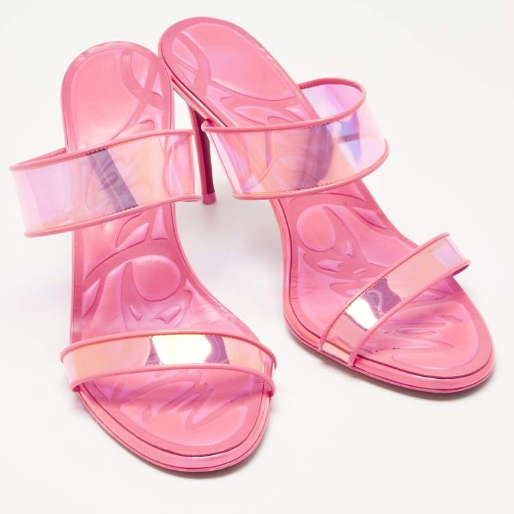 Pre Owned Christian Louboutin Pink PVC Just Loubi Slide Sandals Size 39.5