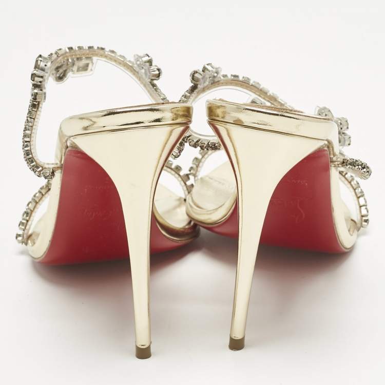 Pre Owned Christian Louboutin Gold Patent Leather and PVC Just Queen Slide Sandals Size 36