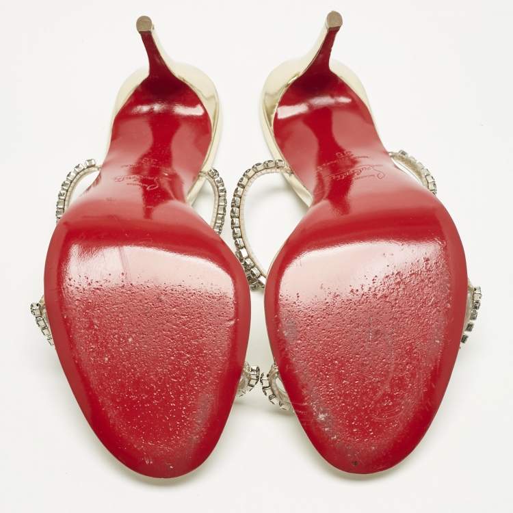 Pre Owned Christian Louboutin Gold Patent Leather and PVC Just Queen Slide Sandals Size 36
