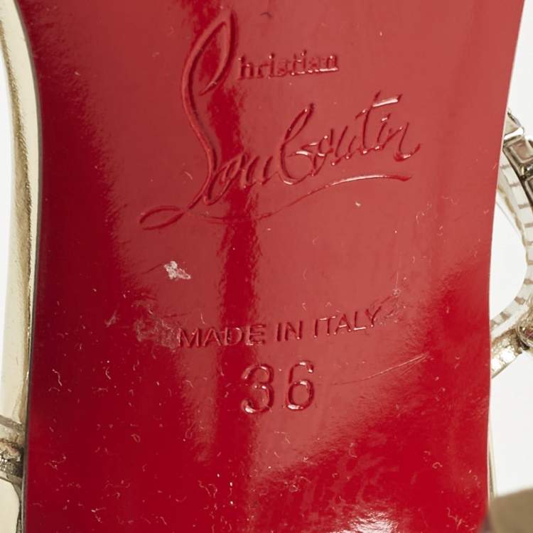 Pre Owned Christian Louboutin Gold Patent Leather and PVC Just Queen Slide Sandals Size 36