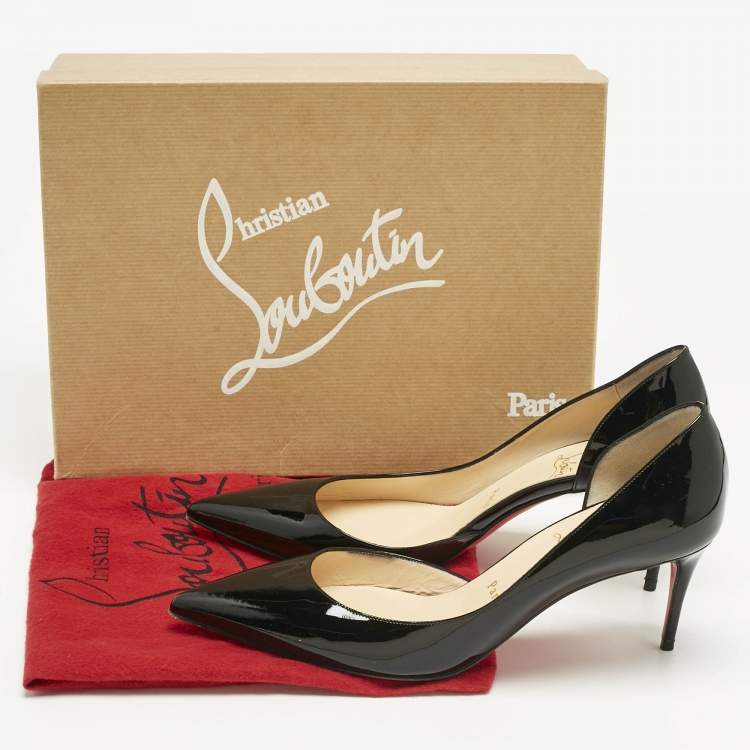 Pre Owned Christian Louboutin Black Patent Leather Iriza Pumps Size 38