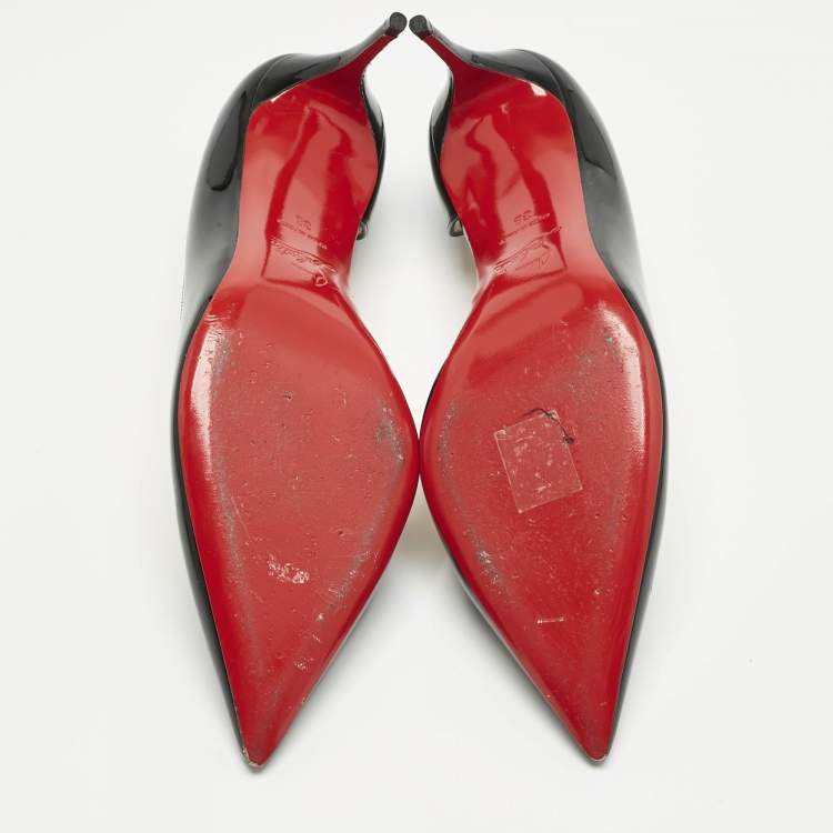 Pre Owned Christian Louboutin Black Patent Leather Iriza Pumps Size 38