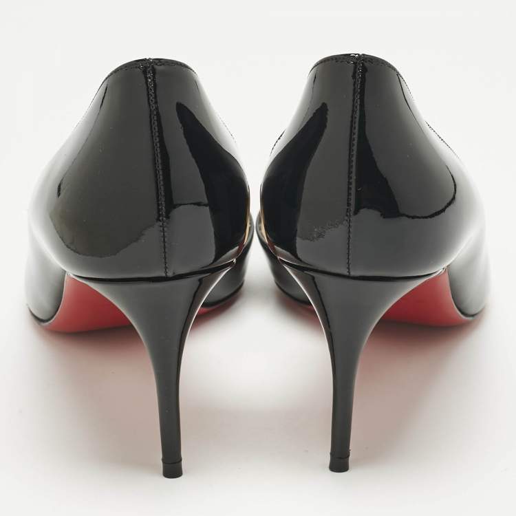 Pre Owned Christian Louboutin Black Patent Leather Iriza Pumps Size 38