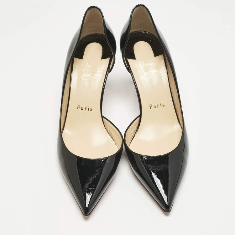 Pre Owned Christian Louboutin Black Patent Leather Iriza Pumps Size 38
