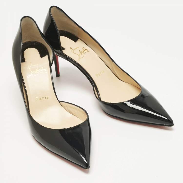 Pre Owned Christian Louboutin Black Patent Leather Iriza Pumps Size 38
