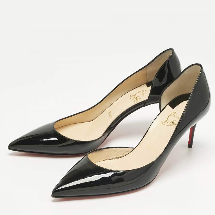 Pre Owned Christian Louboutin Black Patent Leather Iriza Pumps Size 38