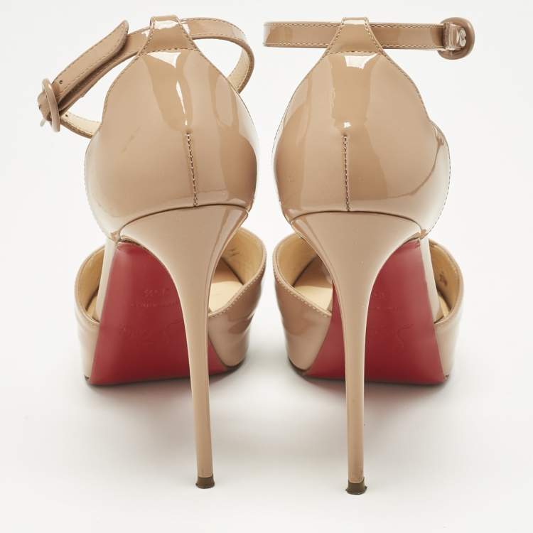 Pre Owned Christian Louboutin Beige Patent Leather Aketata Peep Toe Pumps Size 35.5