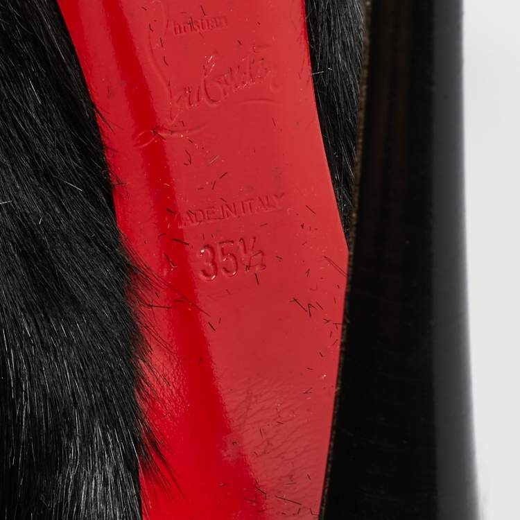 Pre Owned Christian Louboutin Black Calf Hair Puck Ankle Length Boots Size 35.5