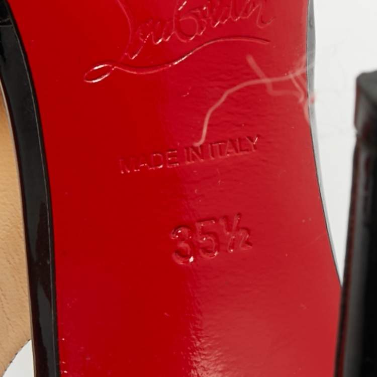 Pre Owned Christian Louboutin Black Patent Leather J String T-Strap Pumps Size 35.5