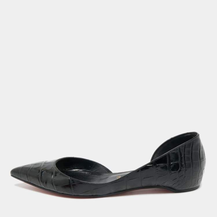 Pre Owned Christian Louboutin Croco Embossed Leather Iriza Ballet Flats Size 37.5