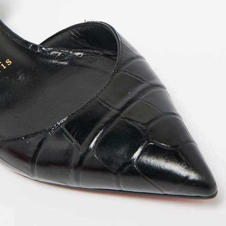 Pre Owned Christian Louboutin Croco Embossed Leather Iriza Ballet Flats Size 37.5
