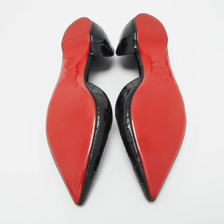 Pre Owned Christian Louboutin Croco Embossed Leather Iriza Ballet Flats Size 37.5