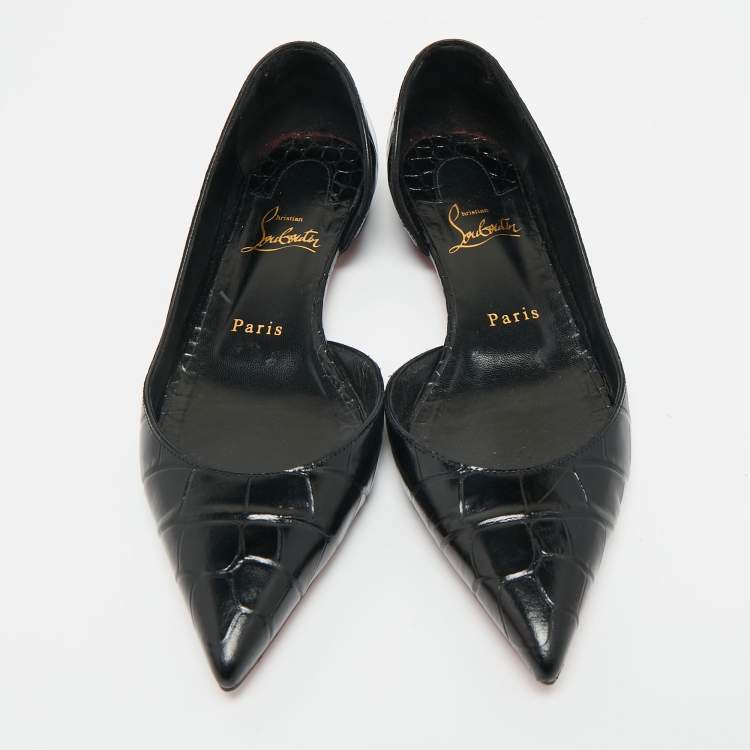 Pre Owned Christian Louboutin Croco Embossed Leather Iriza Ballet Flats Size 37.5