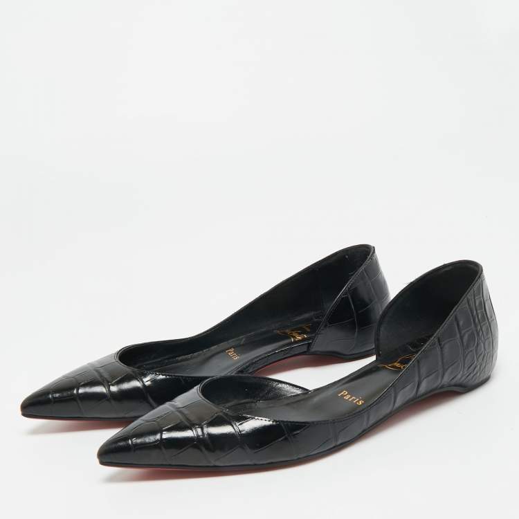 Pre Owned Christian Louboutin Croco Embossed Leather Iriza Ballet Flats Size 37.5