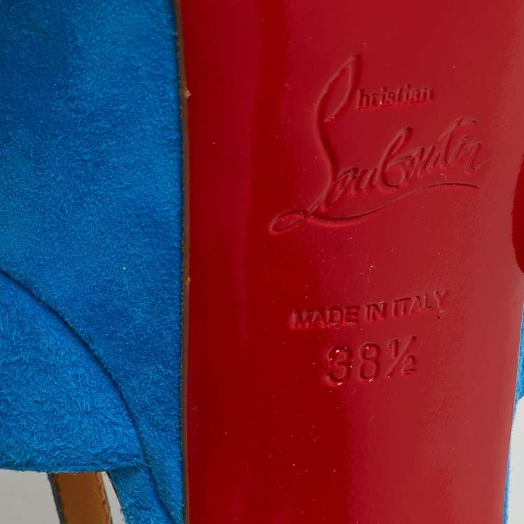مملوكة مسبقًا Christian Louboutin Blue Suede Mayada T-Strap Platform Pumps Size 38.5