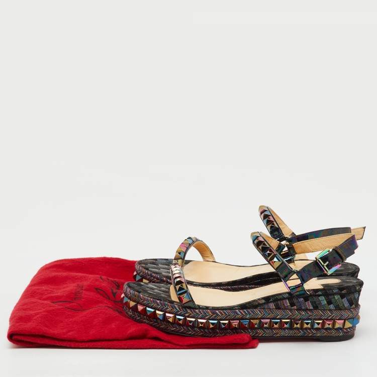 Pre Owned Christian Louboutin Multicolor Patent Leather Cataclou Ankle Strap Platform Sandals Size 39