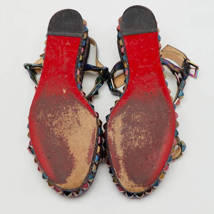 Pre Owned Christian Louboutin Multicolor Patent Leather Cataclou Ankle Strap Platform Sandals Size 39