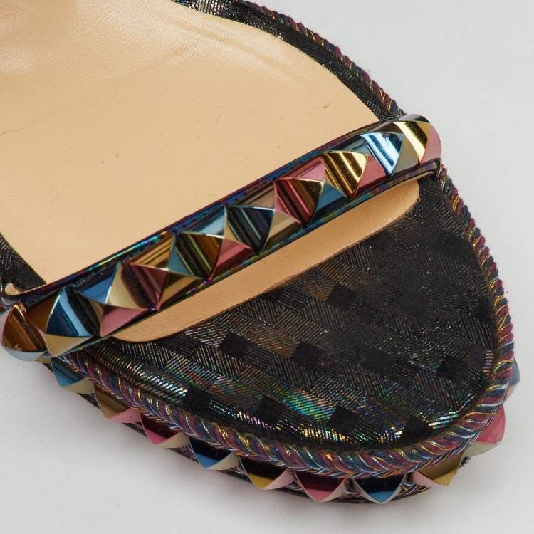 Pre Owned Christian Louboutin Multicolor Patent Leather Cataclou Ankle Strap Platform Sandals Size 39