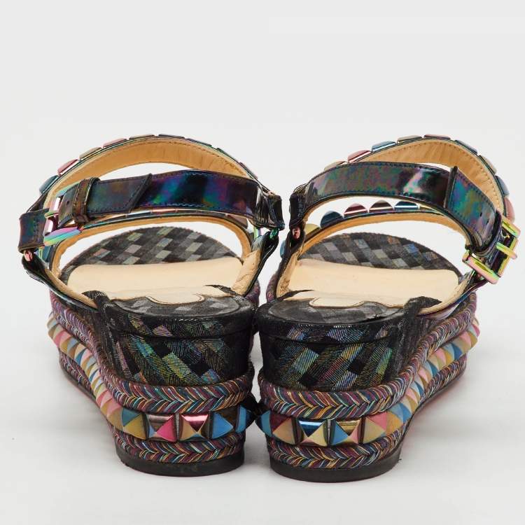 Pre Owned Christian Louboutin Multicolor Patent Leather Cataclou Ankle Strap Platform Sandals Size 39