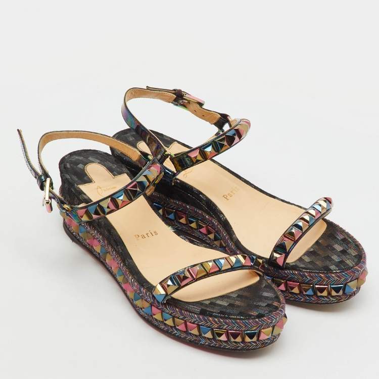 Pre Owned Christian Louboutin Multicolor Patent Leather Cataclou Ankle Strap Platform Sandals Size 39