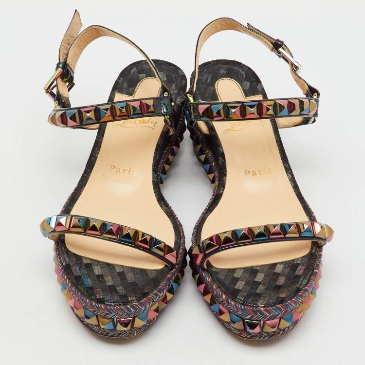 Pre Owned Christian Louboutin Multicolor Patent Leather Cataclou Ankle Strap Platform Sandals Size 39