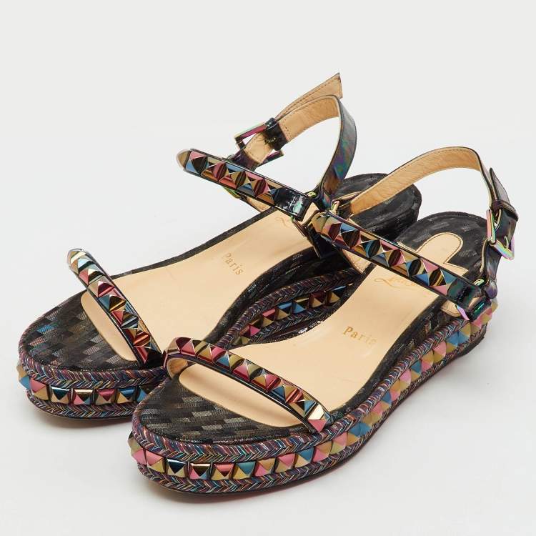 Pre Owned Christian Louboutin Multicolor Patent Leather Cataclou Ankle Strap Platform Sandals Size 39