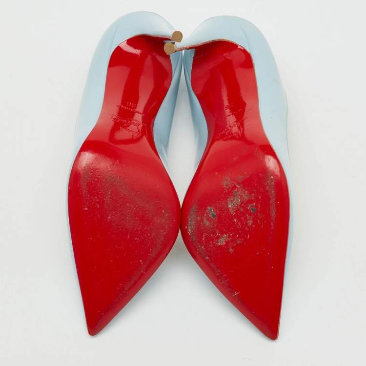 Pre Owned Christian Louboutin Light Blue Patent Leather Pigalle Follies Pumps Size 36