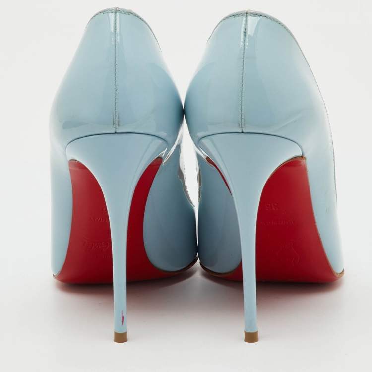 Pre Owned Christian Louboutin Light Blue Patent Leather Pigalle Follies Pumps Size 36