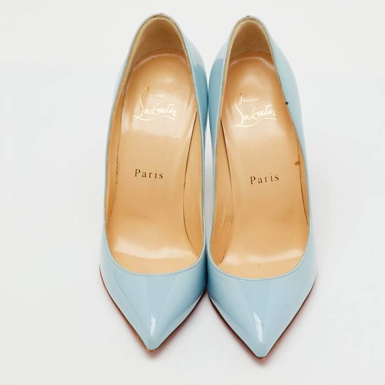 Pre Owned Christian Louboutin Light Blue Patent Leather Pigalle Follies Pumps Size 36