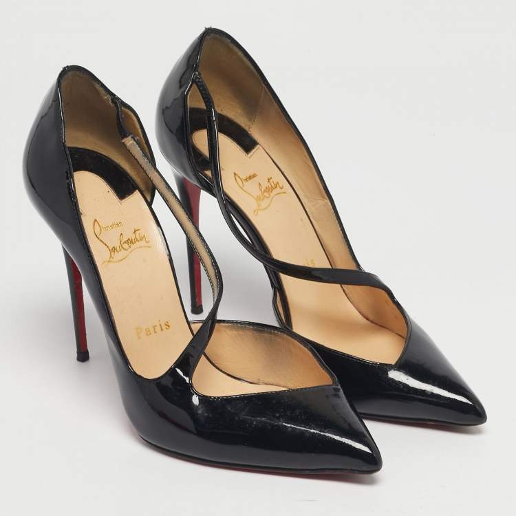 Pre Owned Christian Louboutin Black Patent Leather Jumping D'orsay Pumps Size 39