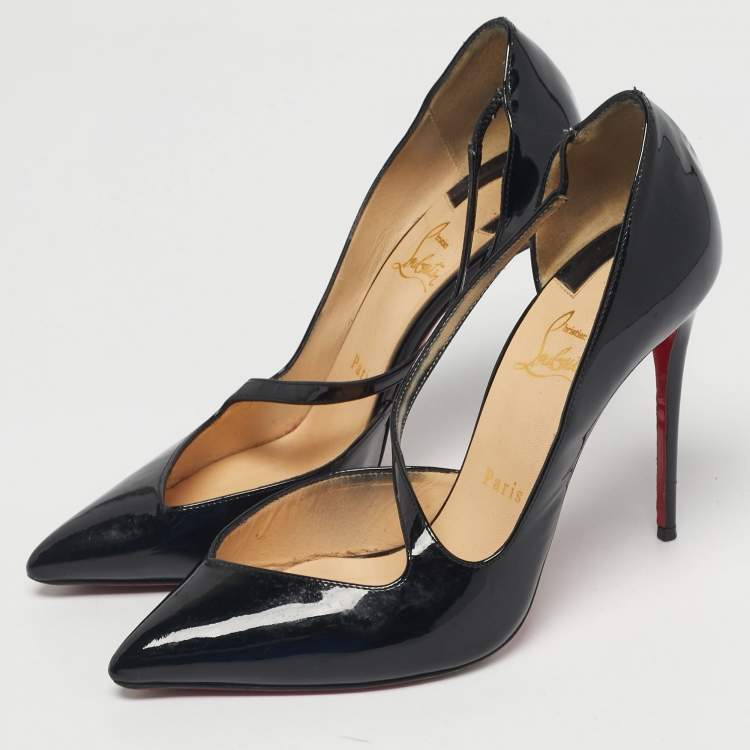 Pre Owned Christian Louboutin Black Patent Leather Jumping D'orsay Pumps Size 39