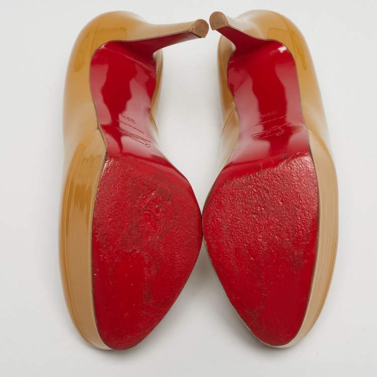 Pre Owned Christian Louboutin Beige Patent Leather Bianca Platform Pumps Size 39.5