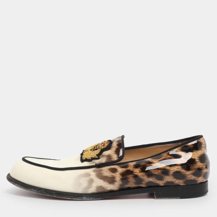 مملوكة مسبقًا Christian Louboutin Cream Leopard Print Patent Leather Laperouza Loafers Size 38.5