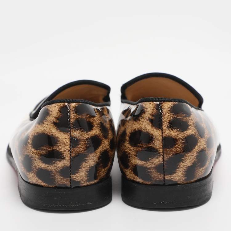مملوكة مسبقًا Christian Louboutin Cream Leopard Print Patent Leather Laperouza Loafers Size 38.5