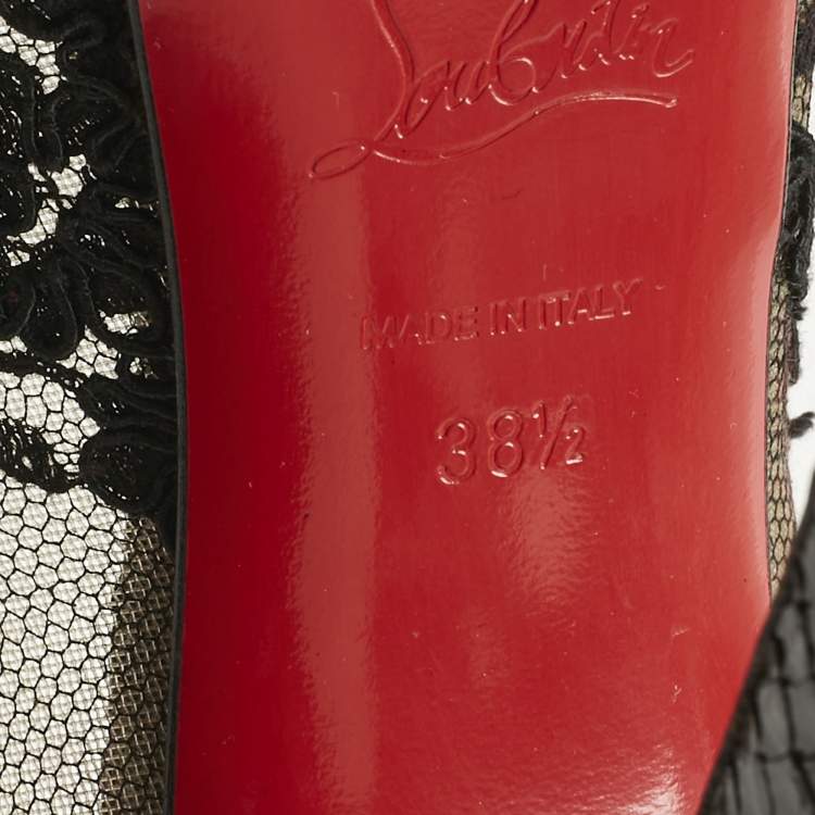 Pre Owned Christian Louboutin Multicolor Lace and Python Leather Calf Hair Bow Peep Toe Platform Pumps Size 38.5