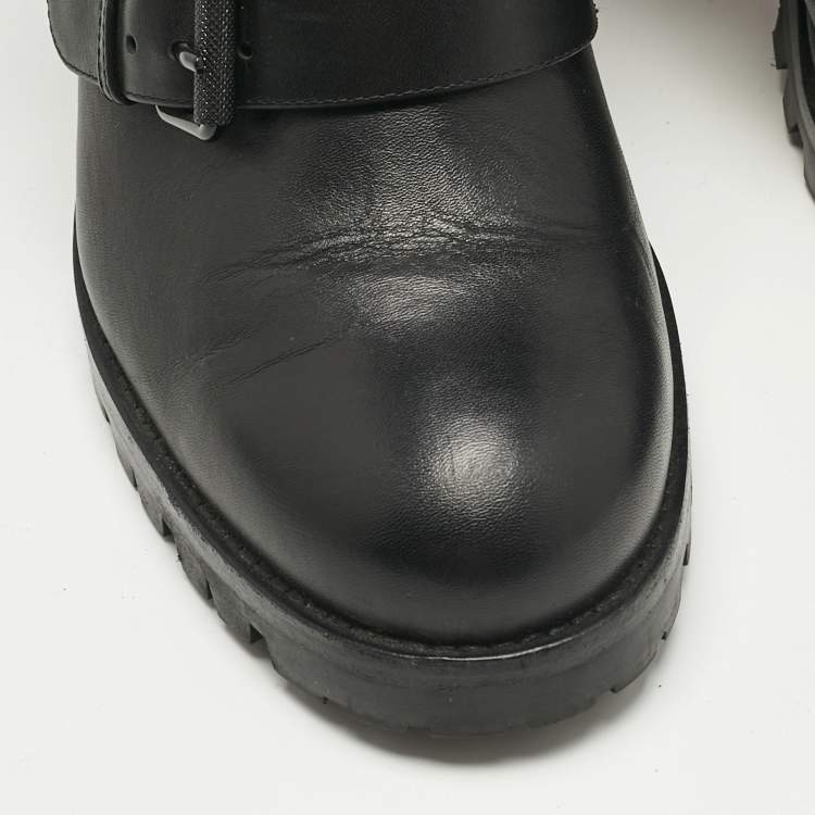 Pre Owned Christian Louboutin Black Leather and Shearing Spike Accents Combat Boots Size 39