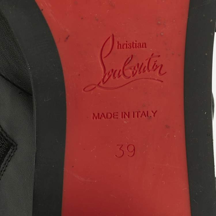 Pre Owned Christian Louboutin Black Leather and Shearing Spike Accents Combat Boots Size 39