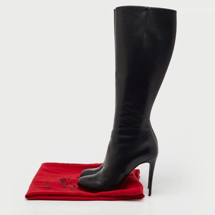 Pre Owned Christian Louboutin Black Leather Botalili Knee Length Boots Size 38
