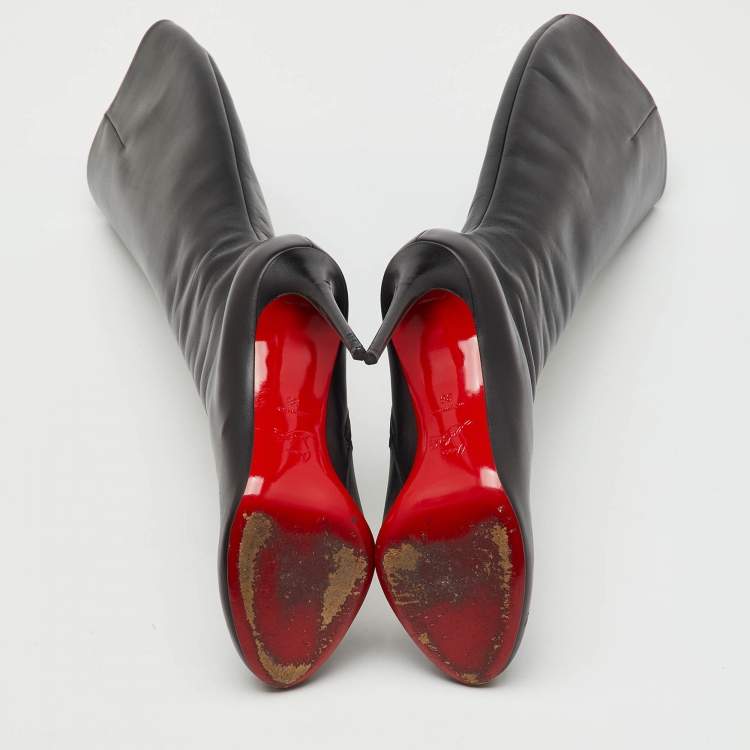 Pre Owned Christian Louboutin Black Leather Botalili Knee Length Boots Size 38